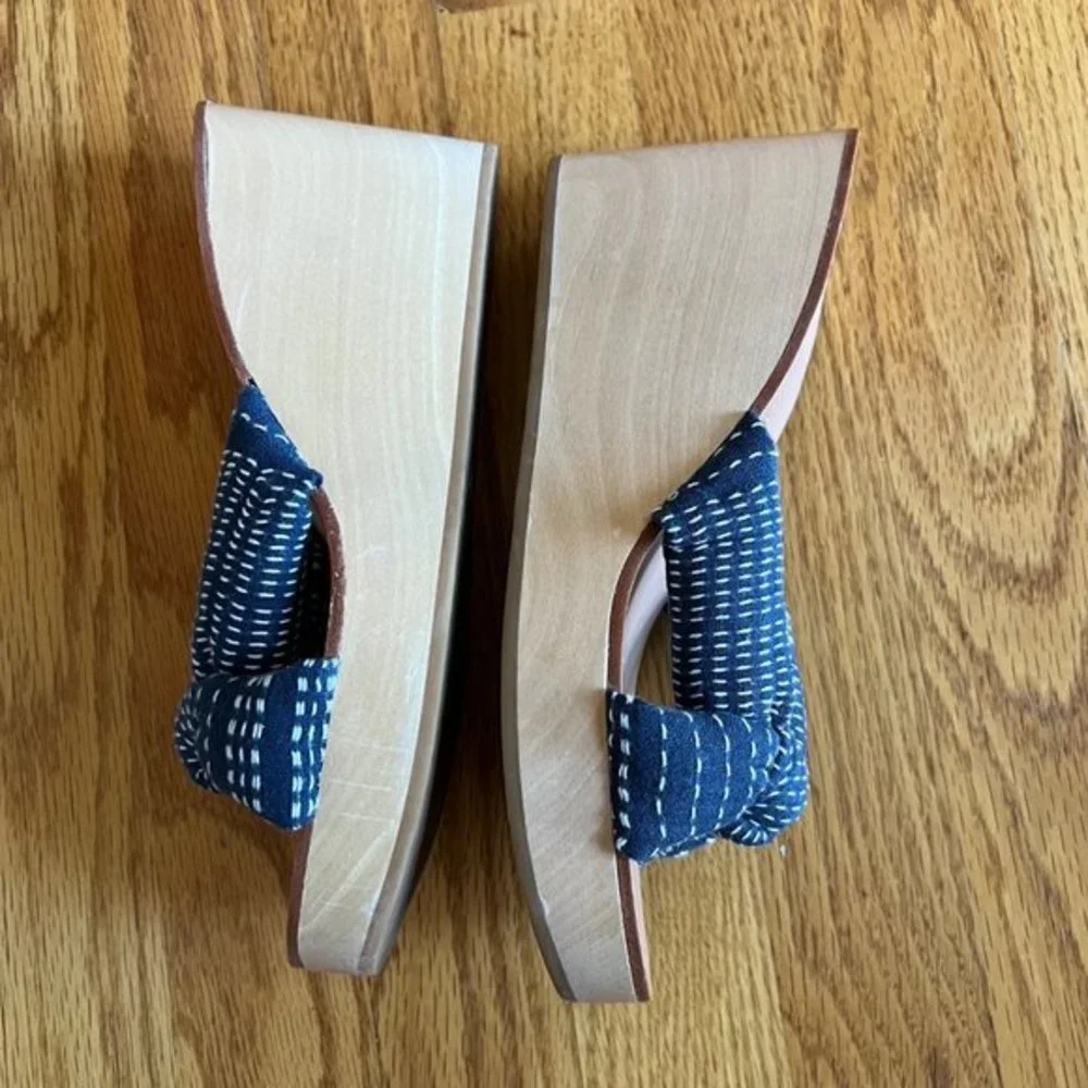 Loeffler Randall Taylor Wedge Sandals Womens blue 7 Knotted‎ Upper EUC